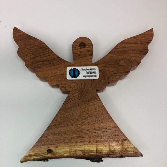 Hand carved Vintage Wood Live Edge Decorative Multi Tonal Wooden Angel 7" - Picture 7 of 7